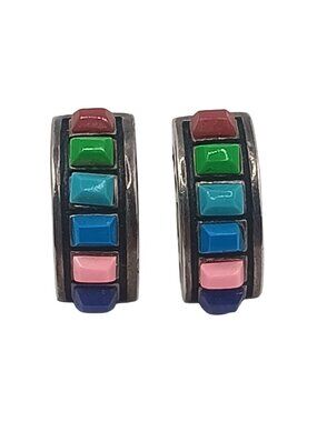Vintage Silpada Multi Gemstone Turquoise Sterling Silver Earrings